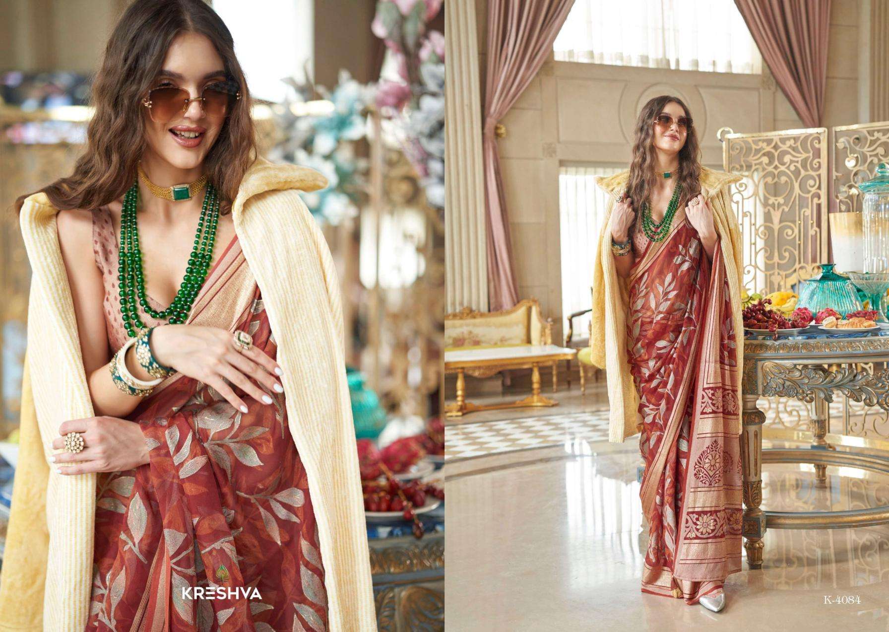 kreshva presents the moments georgette shop trendy sarees catalog