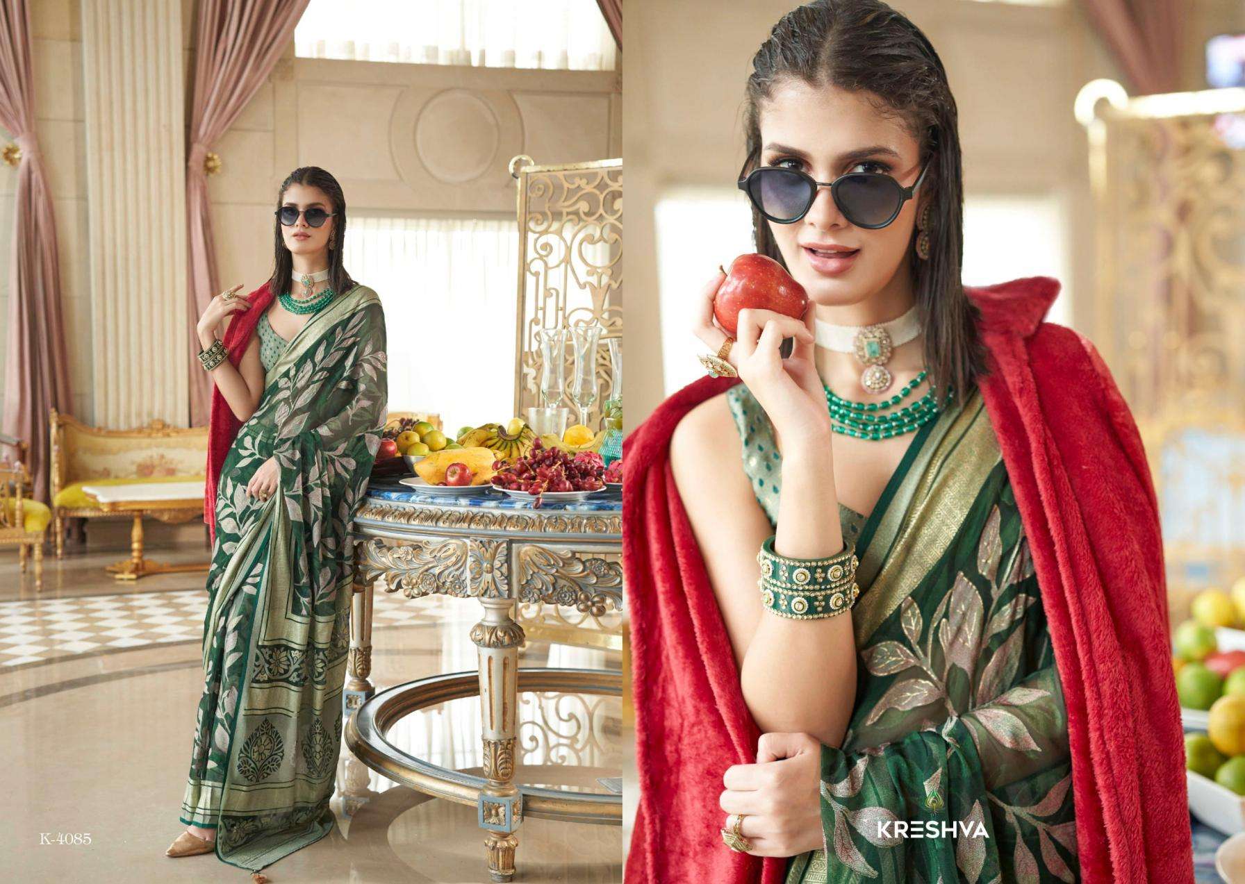 kreshva presents the moments georgette shop trendy sarees catalog