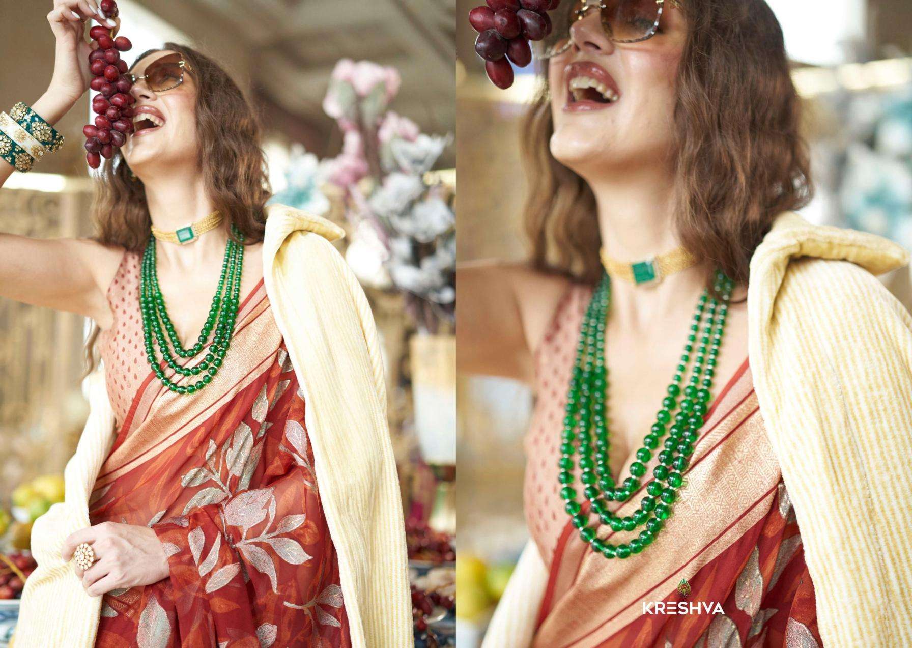 kreshva presents the moments georgette shop trendy sarees catalog