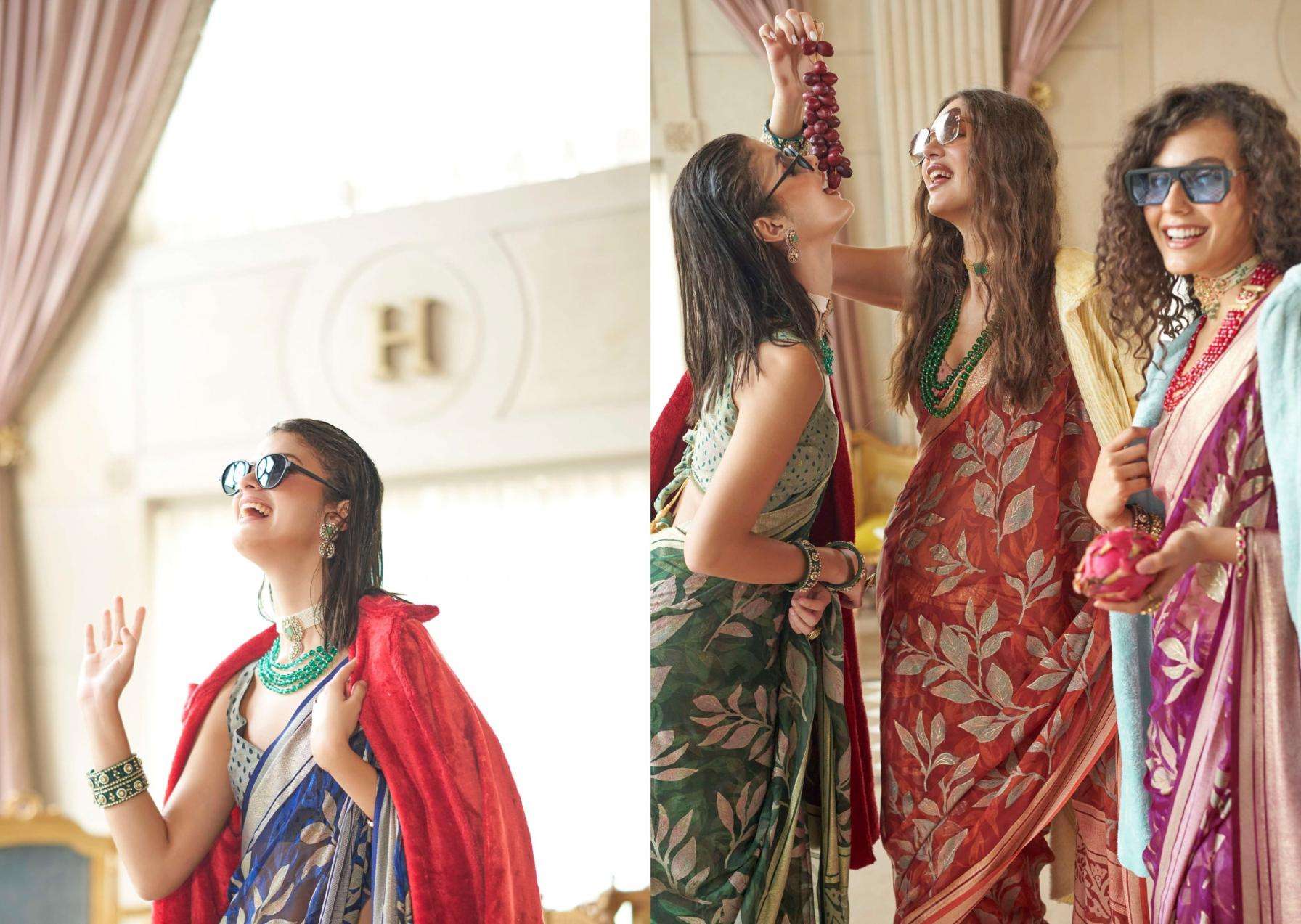 kreshva presents the moments georgette shop trendy sarees catalog