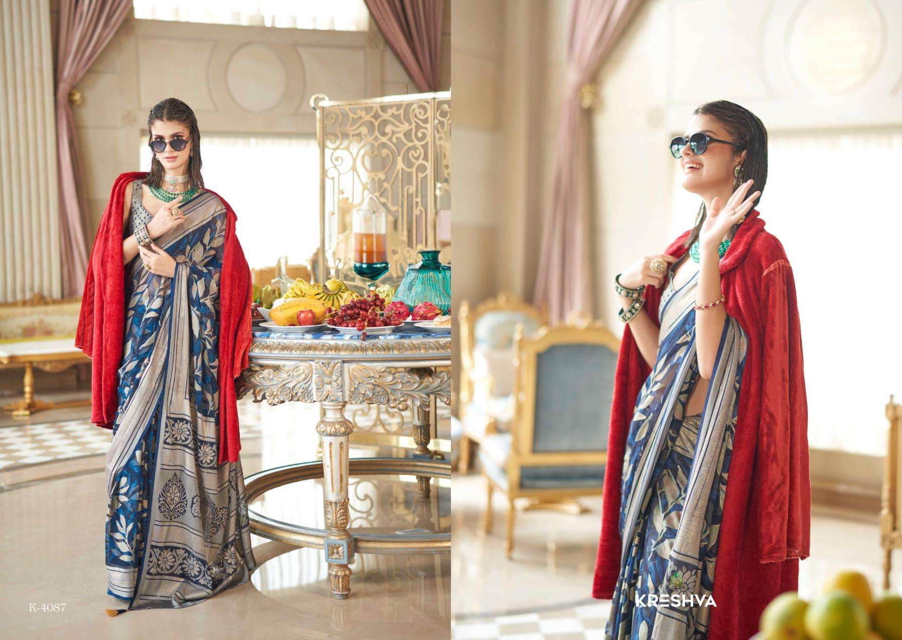 kreshva presents the moments georgette shop trendy sarees catalog