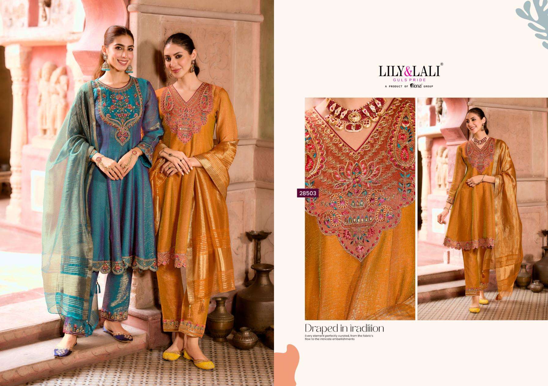 lily & lali presents vaani silk lining fully stitch exclusive kali work 3pcs kurtis catalog