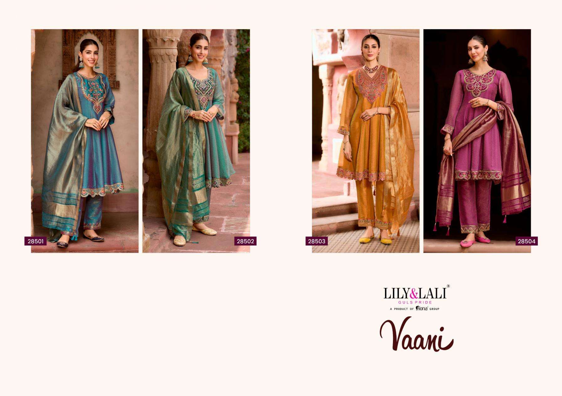 lily & lali presents vaani silk lining fully stitch exclusive kali work 3pcs kurtis catalog