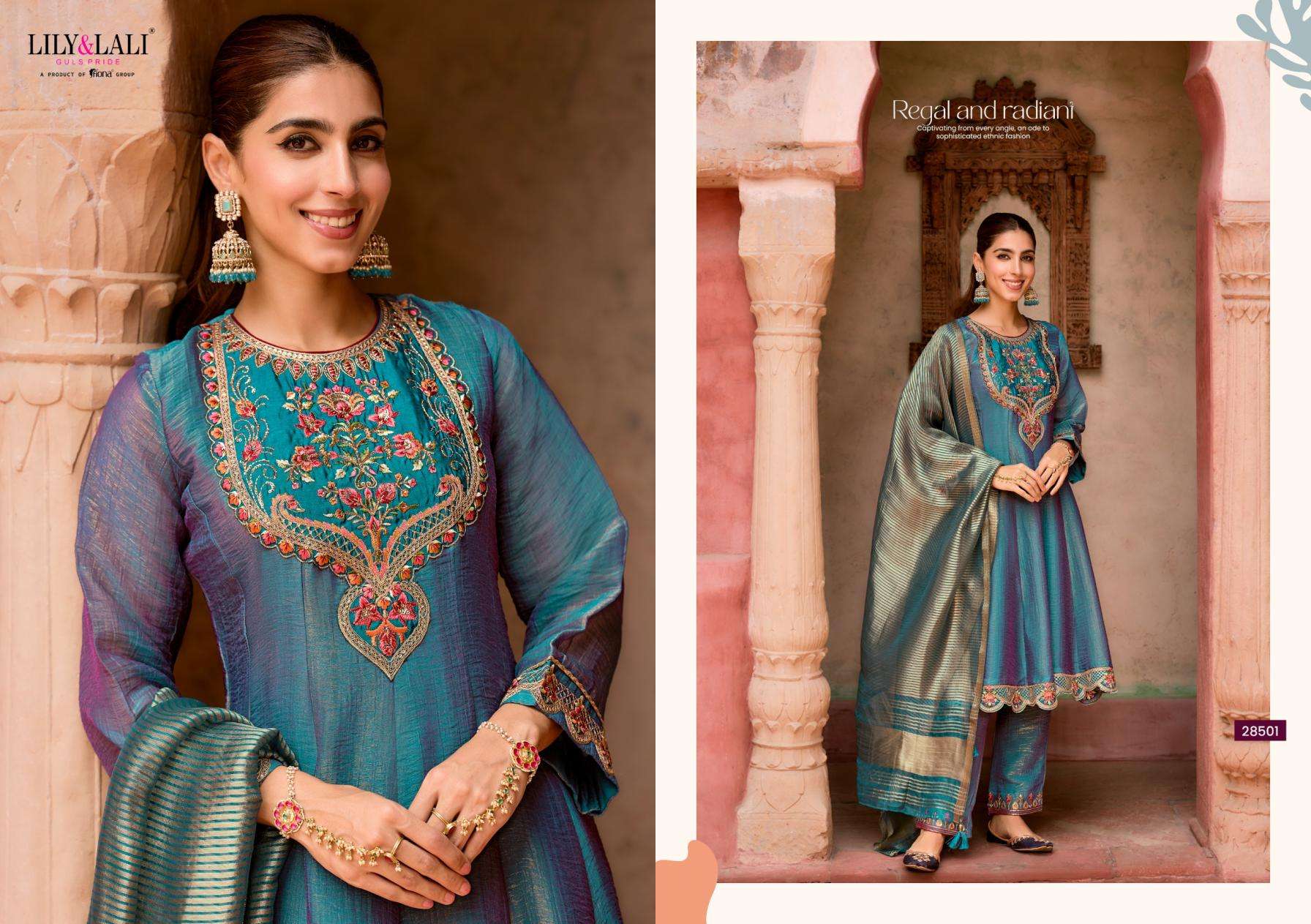 lily & lali presents vaani silk lining fully stitch exclusive kali work 3pcs kurtis catalog
