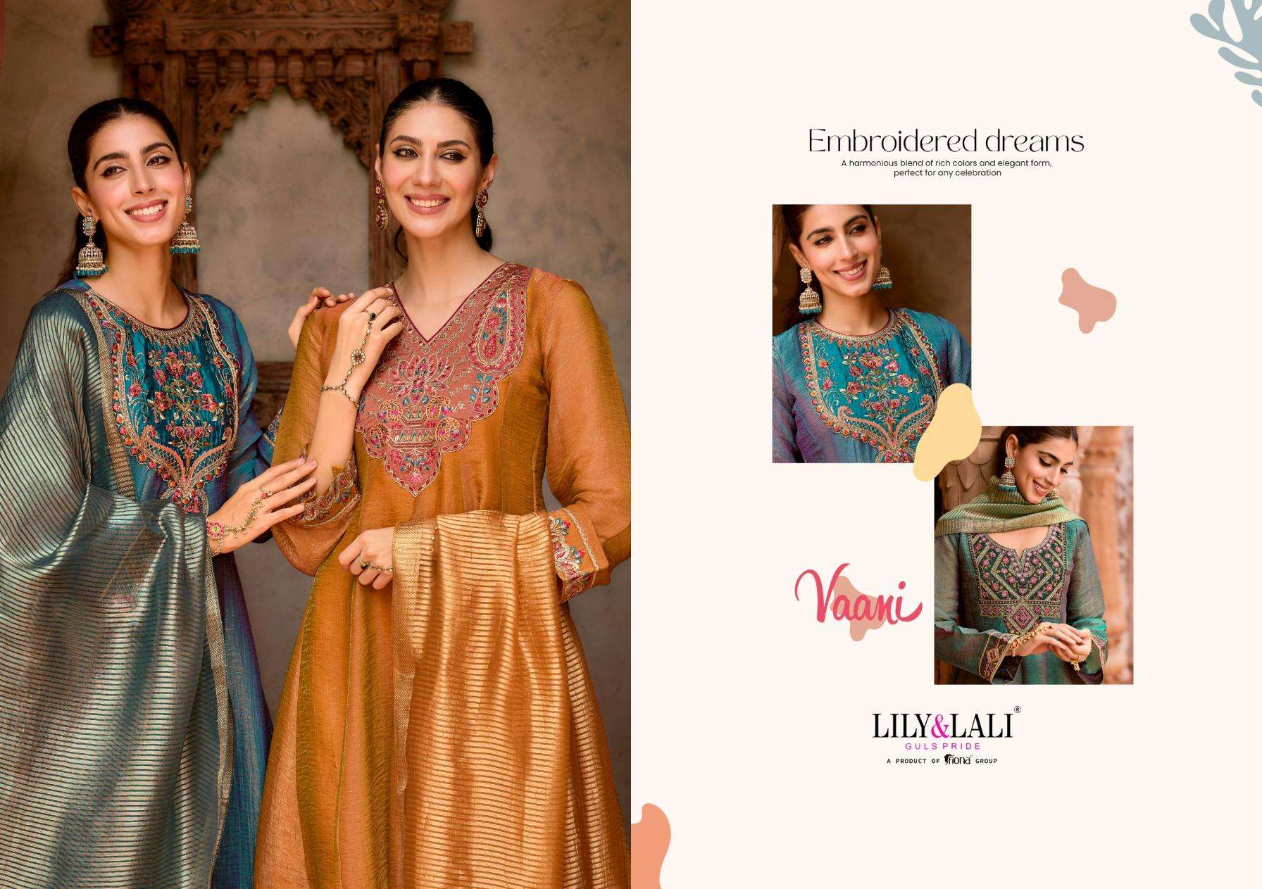 lily & lali presents vaani silk lining fully stitch exclusive kali work 3pcs kurtis catalog