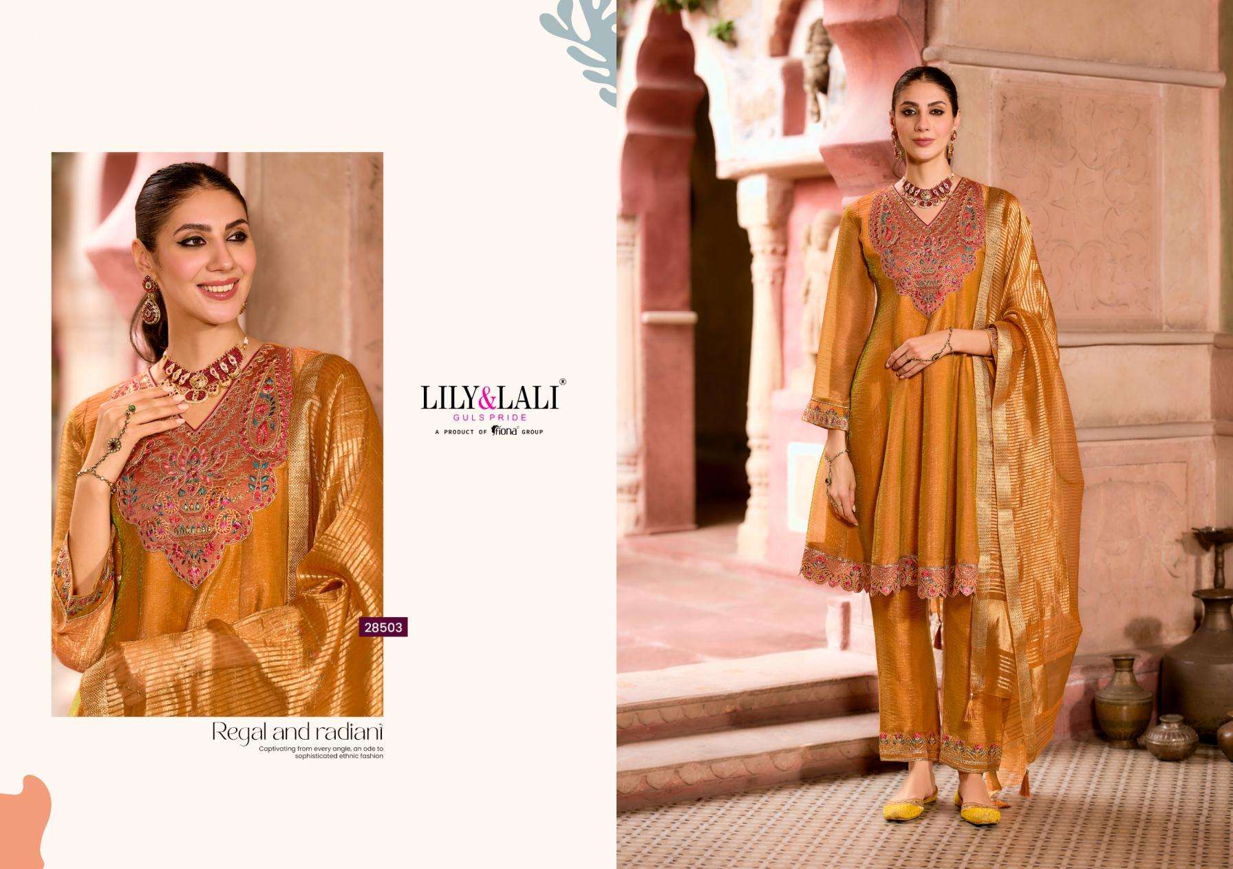 lily & lali presents vaani silk lining fully stitch exclusive kali work 3pcs kurtis catalog