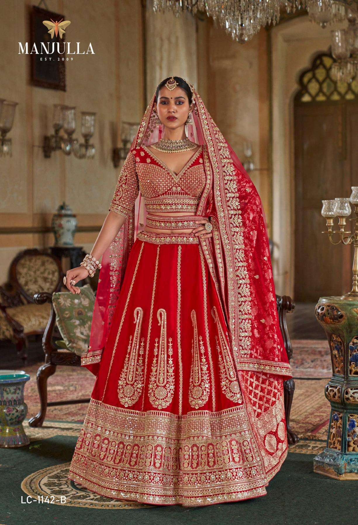 MANJULLA FASHION PRESENTS DULHAN VOL-1 WHOLESALE SABYASACHI STYLE DESIGNER LEHENGAS FOR BRIDES CATALOG WHOLESALER AND EXPORTER 