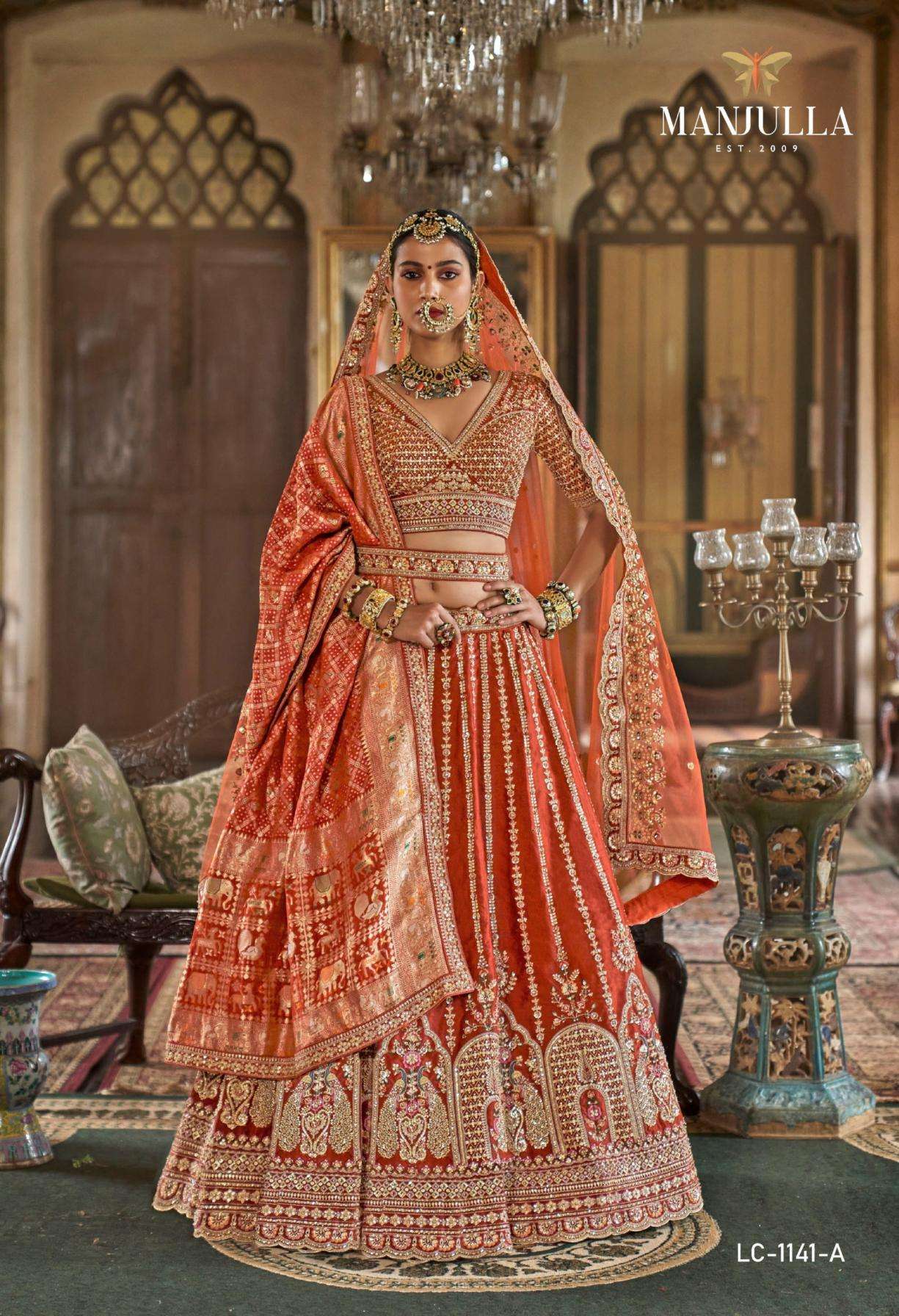 MANJULLA FASHION PRESENTS DULHAN VOL-1 WHOLESALE SABYASACHI STYLE DESIGNER LEHENGAS FOR BRIDES CATALOG WHOLESALER AND EXPORTER 