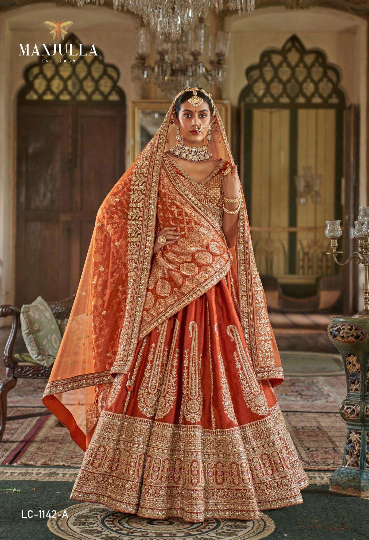 MANJULLA FASHION PRESENTS DULHAN VOL-1 WHOLESALE SABYASACHI STYLE DESIGNER LEHENGAS FOR BRIDES CATALOG WHOLESALER AND EXPORTER 
