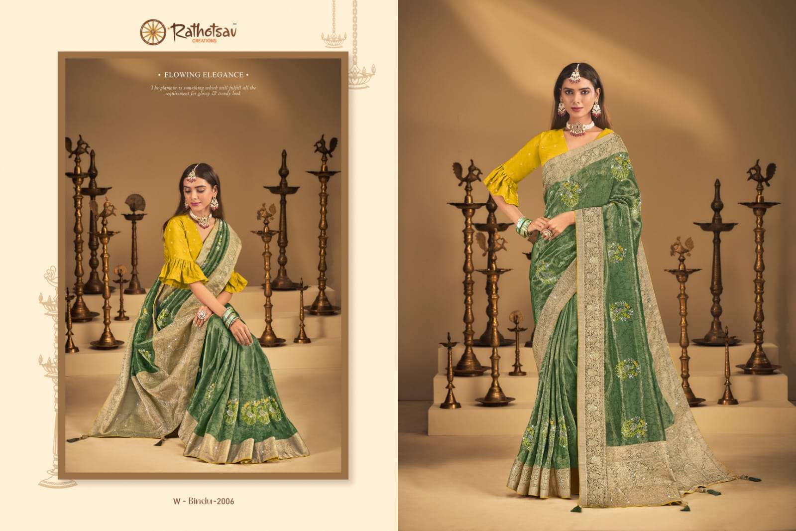 RATHOTSAV BY RAJGURU PRESENTS BINDU FANCY WEDDING WEAR SAREES CATALOG WHOLESALER AND EXPORTER IN SURAT