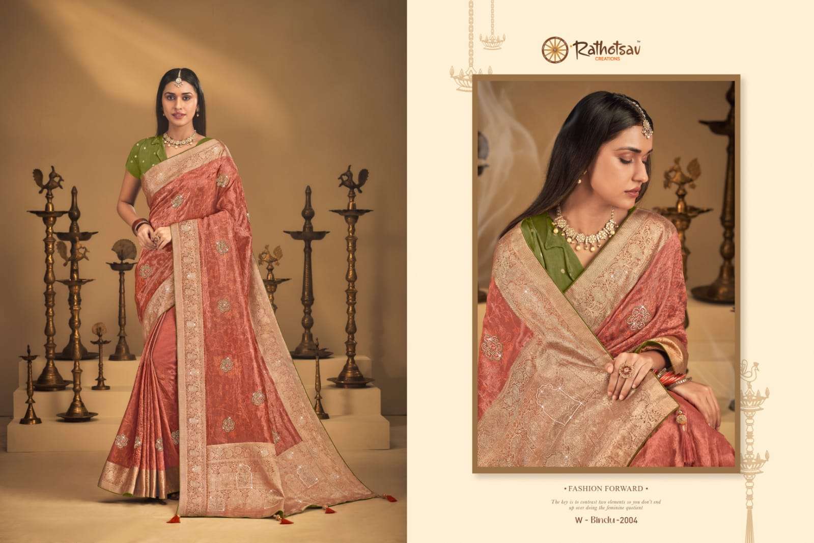 RATHOTSAV BY RAJGURU PRESENTS BINDU FANCY WEDDING WEAR SAREES CATALOG WHOLESALER AND EXPORTER IN SURAT