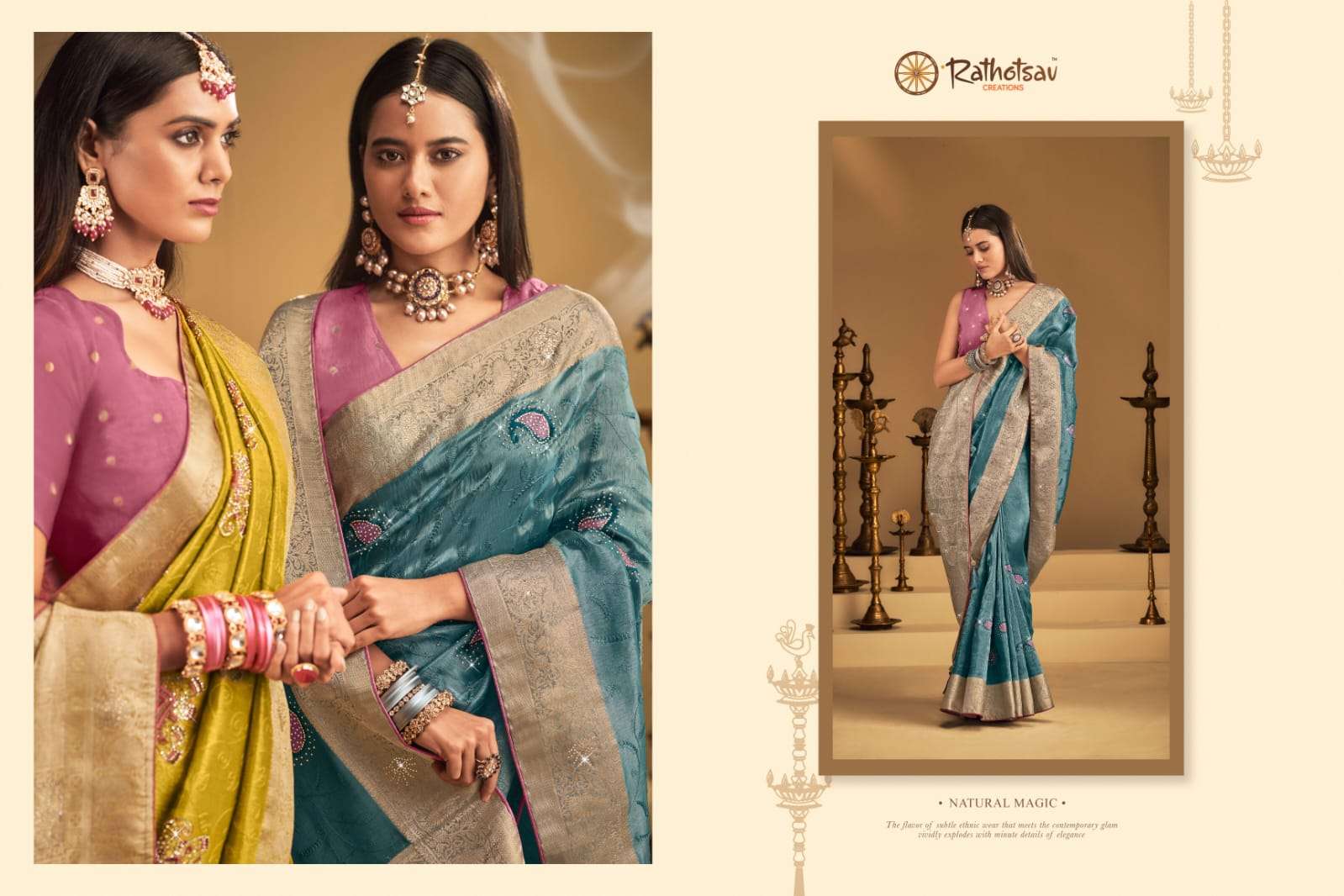 RATHOTSAV BY RAJGURU PRESENTS BINDU FANCY WEDDING WEAR SAREES CATALOG WHOLESALER AND EXPORTER IN SURAT