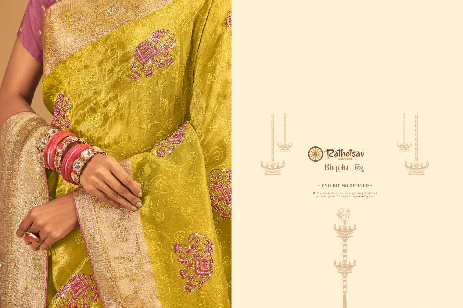 RATHOTSAV BY RAJGURU PRESENTS BINDU FANCY WEDDING WEAR SAREES CATALOG WHOLESALER AND EXPORTER IN SURAT