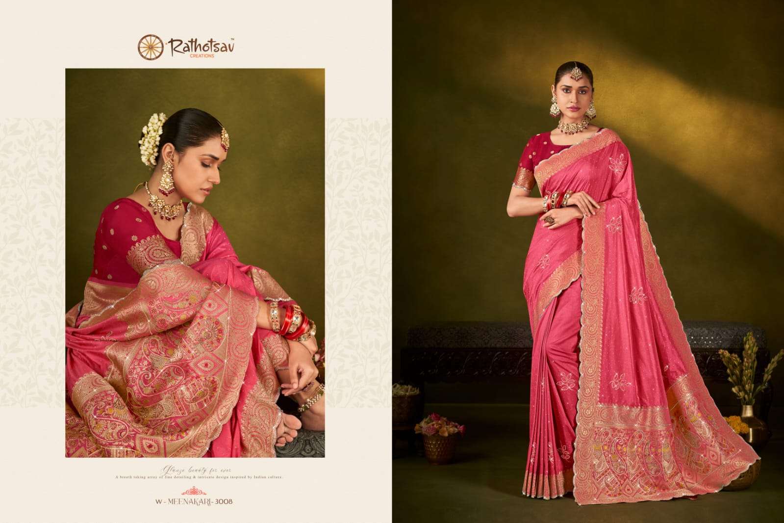 RATHOTSAV BY RAJGURU PRESENTS MEENAKARI FANCY WEDDING WEAR SAREES CATALOG WHOLESALER AND EXPORTER IN SURAT