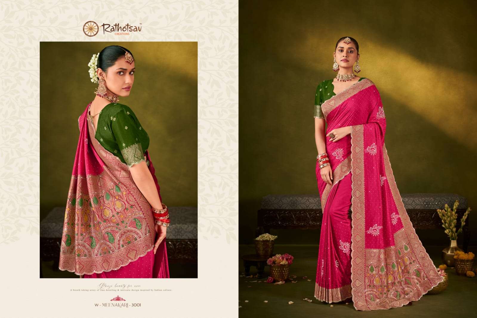 RATHOTSAV BY RAJGURU PRESENTS MEENAKARI FANCY WEDDING WEAR SAREES CATALOG WHOLESALER AND EXPORTER IN SURAT