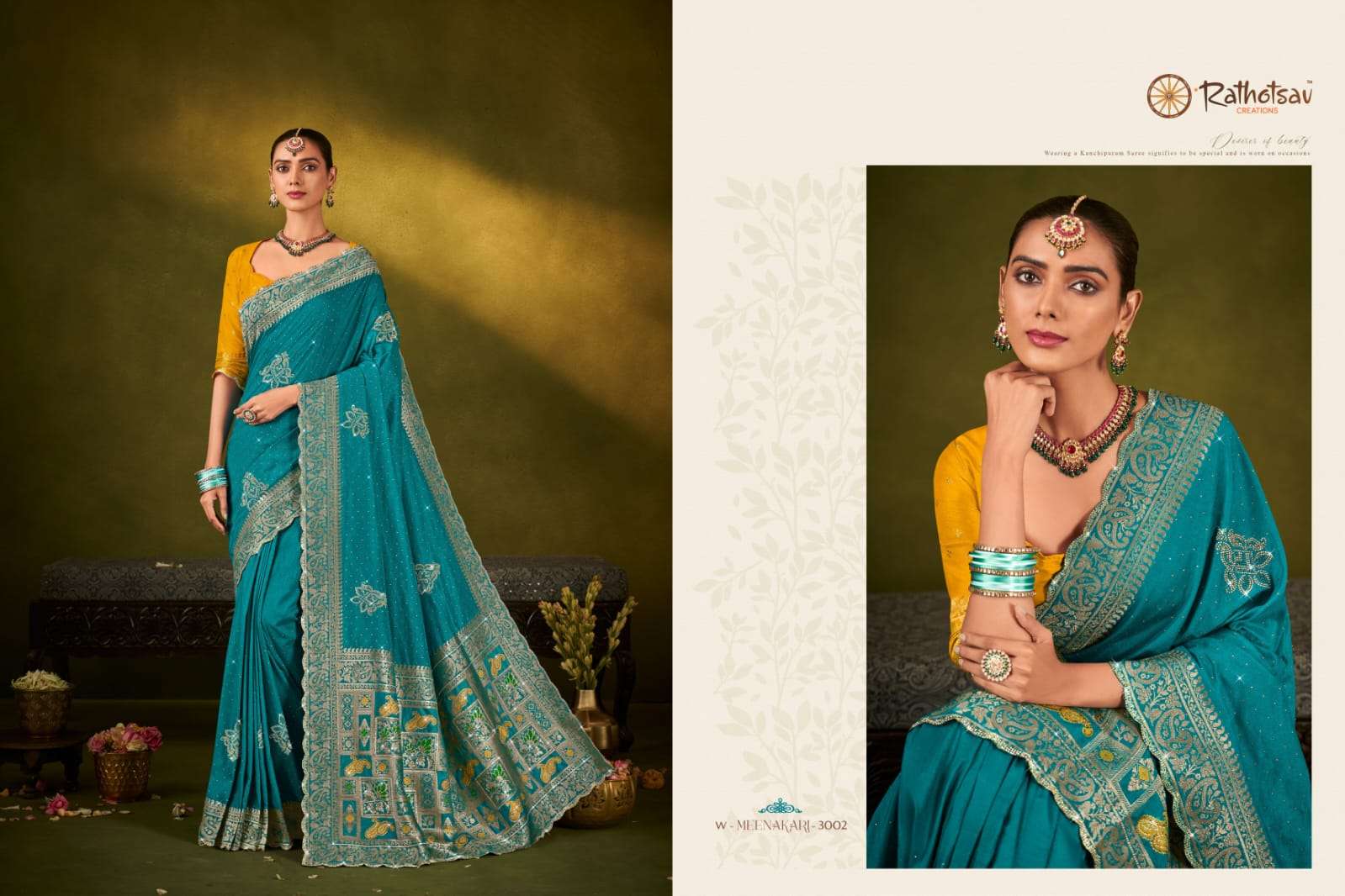 RATHOTSAV BY RAJGURU PRESENTS MEENAKARI FANCY WEDDING WEAR SAREES CATALOG WHOLESALER AND EXPORTER IN SURAT