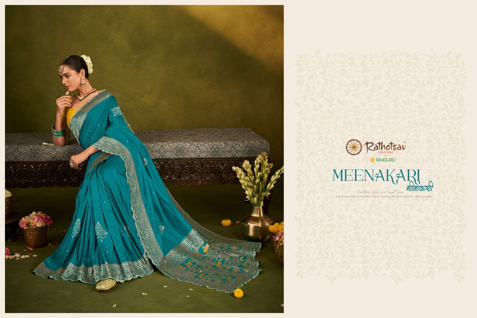 RATHOTSAV BY RAJGURU PRESENTS MEENAKARI FANCY WEDDING WEAR SAREES CATALOG WHOLESALER AND EXPORTER IN SURAT