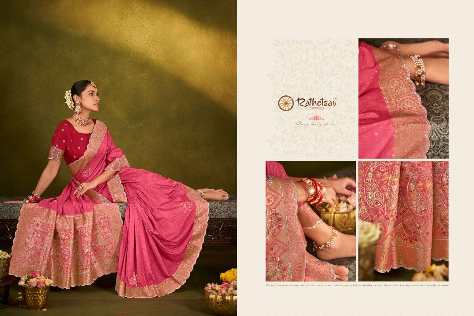 RATHOTSAV BY RAJGURU PRESENTS MEENAKARI FANCY WEDDING WEAR SAREES CATALOG WHOLESALER AND EXPORTER IN SURAT