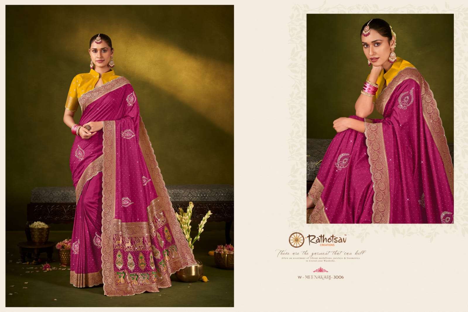RATHOTSAV BY RAJGURU PRESENTS MEENAKARI FANCY WEDDING WEAR SAREES CATALOG WHOLESALER AND EXPORTER IN SURAT