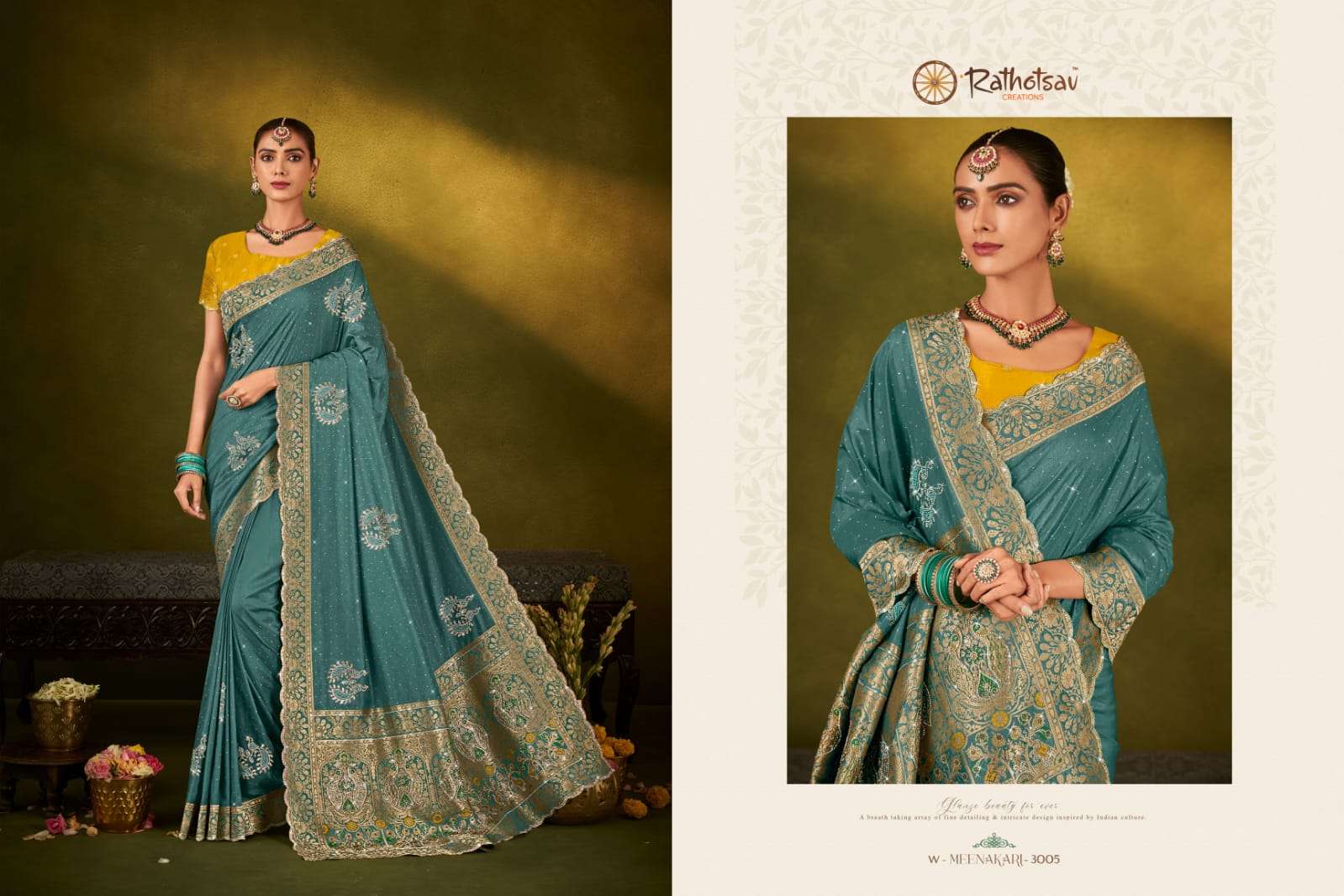 RATHOTSAV BY RAJGURU PRESENTS MEENAKARI FANCY WEDDING WEAR SAREES CATALOG WHOLESALER AND EXPORTER IN SURAT