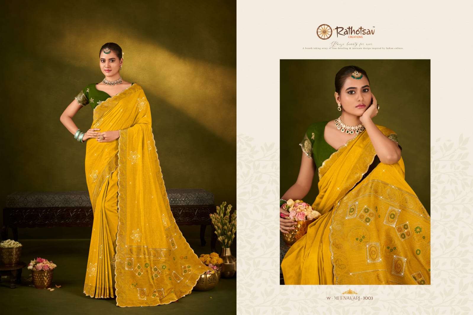 RATHOTSAV BY RAJGURU PRESENTS MEENAKARI FANCY WEDDING WEAR SAREES CATALOG WHOLESALER AND EXPORTER IN SURAT