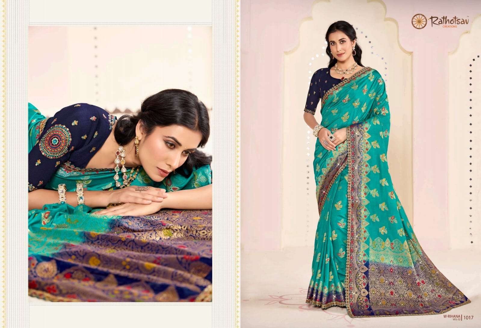 RATHOTSAV BY RAJGURU PRESENTS RIHANA VOL-2 FANCY SAREES CATALOG WHOLESALER AND EXPORTER IN SURAT