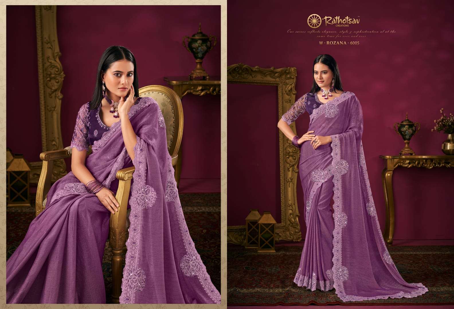 RATHOTSAV BY RAJGURU PRESENTS ROZANA FANCY SAREES CATALOG WHOLESALER AND EXPORTER IN SURAT