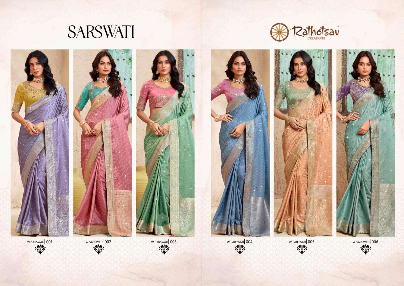 RATHOTSAV BY RAJGURU PRESENTS SARSWATI FANCY FUNCTION WEAR SAREES CATALOG WHOLESALER AND EXPORTER IN SURAT