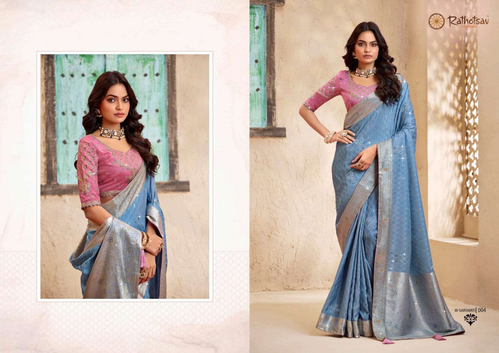 RATHOTSAV BY RAJGURU PRESENTS SARSWATI FANCY FUNCTION WEAR SAREES CATALOG WHOLESALER AND EXPORTER IN SURAT