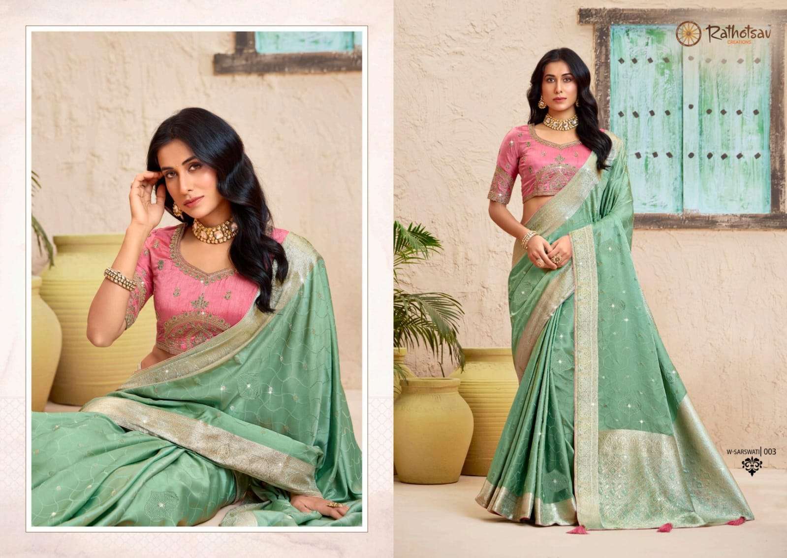 RATHOTSAV BY RAJGURU PRESENTS SARSWATI FANCY FUNCTION WEAR SAREES CATALOG WHOLESALER AND EXPORTER IN SURAT