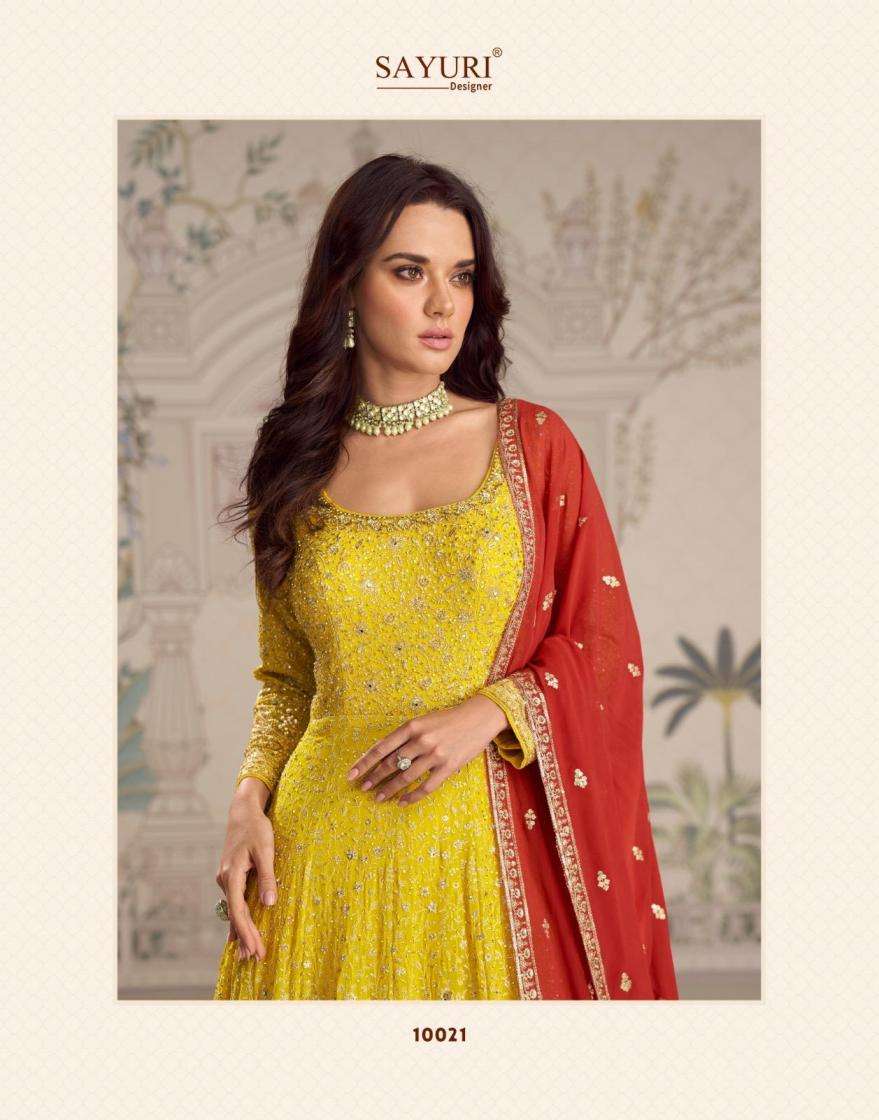 sayuri designer presents saboori georgette readymade designer gown with dupatta catalog collection