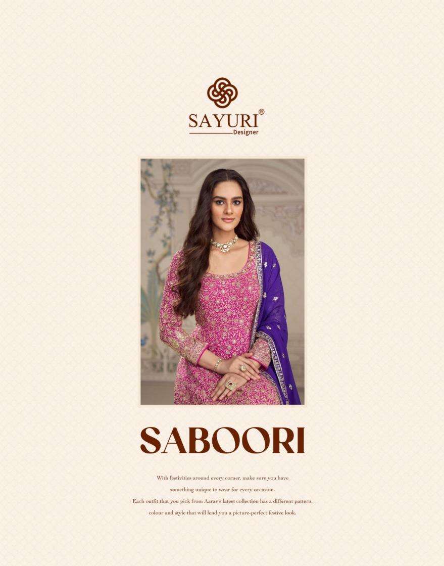 sayuri designer presents saboori georgette readymade designer gown with dupatta catalog collection