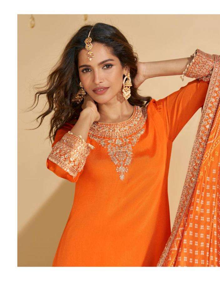 Sayuri Designer Presents Sundari Exclusive Chinon Silk Full Stitch Party Wear Plazzo Style Suits Catalog Wholesaler And Exporter 