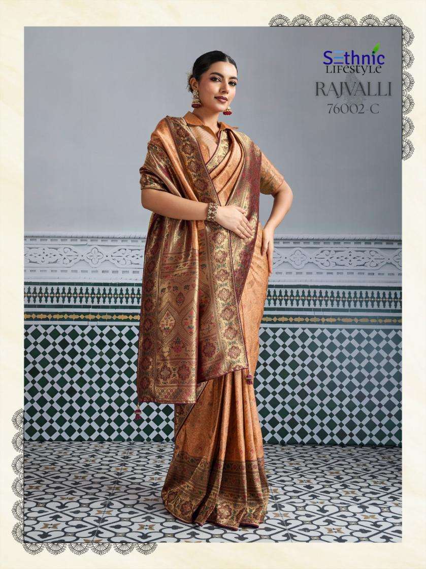 Sethnic Lifestyle Presents Rajvalli Platinum Kanjivaram Silk Gorgeous Look Sarees Catalog Wholesaler And Exporter In Surat
