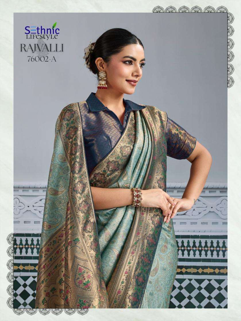Sethnic Lifestyle Presents Rajvalli Platinum Kanjivaram Silk Gorgeous Look Sarees Catalog Wholesaler And Exporter In Surat