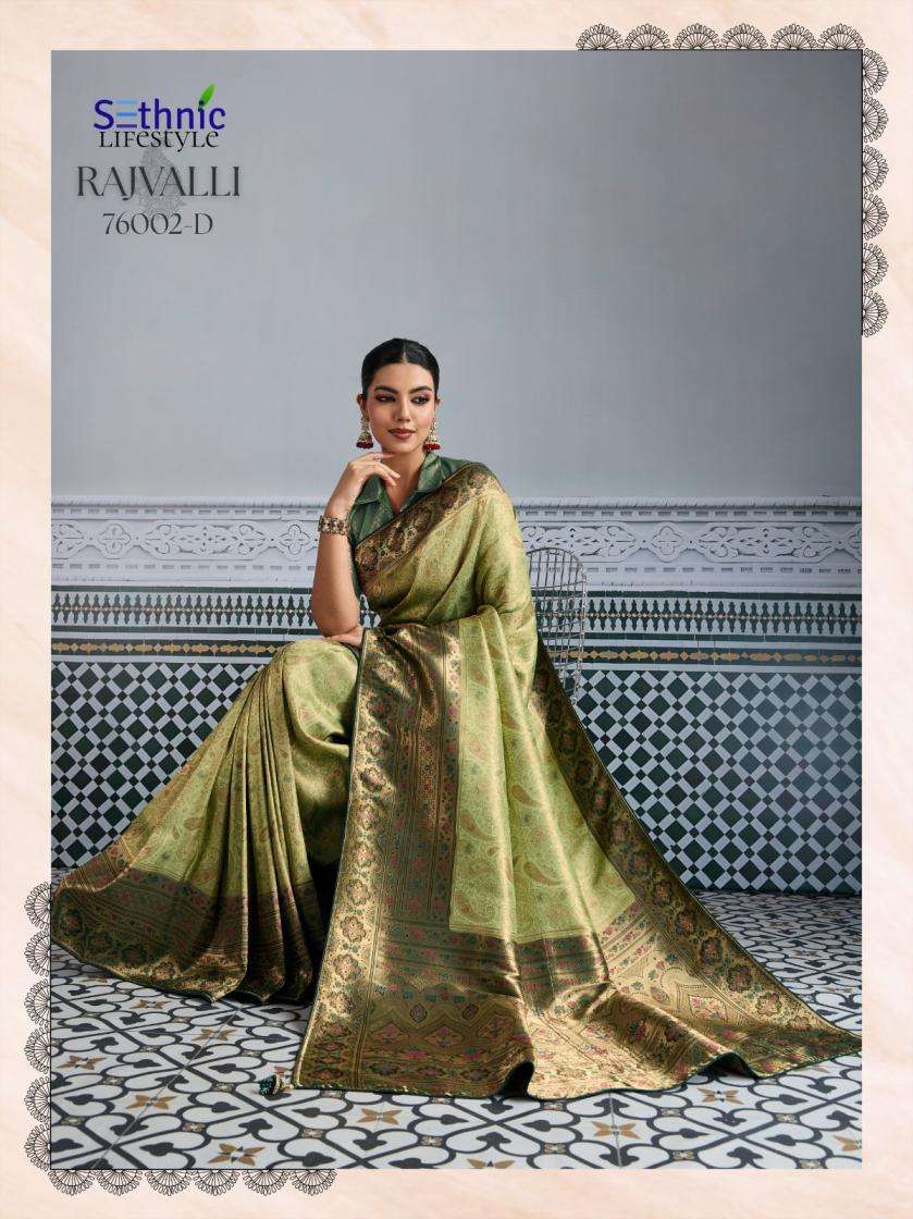 Sethnic Lifestyle Presents Rajvalli Platinum Kanjivaram Silk Gorgeous Look Sarees Catalog Wholesaler And Exporter In Surat