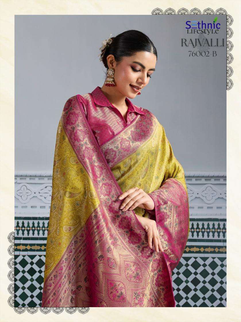Sethnic Lifestyle Presents Rajvalli Platinum Kanjivaram Silk Gorgeous Look Sarees Catalog Wholesaler And Exporter In Surat
