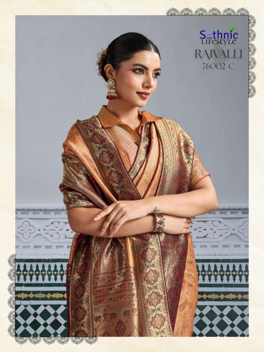 Sethnic Lifestyle Presents Rajvalli Platinum Kanjivaram Silk Gorgeous Look Sarees Catalog Wholesaler And Exporter In Surat