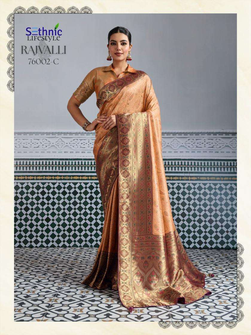 Sethnic Lifestyle Presents Rajvalli Platinum Kanjivaram Silk Gorgeous Look Sarees Catalog Wholesaler And Exporter In Surat