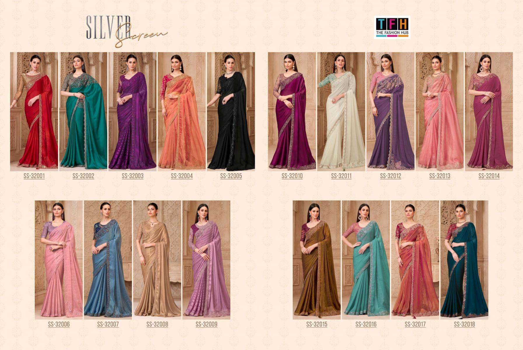 tfh presents silver screen vol-22 sartin georgette traditional sarees catalog collection