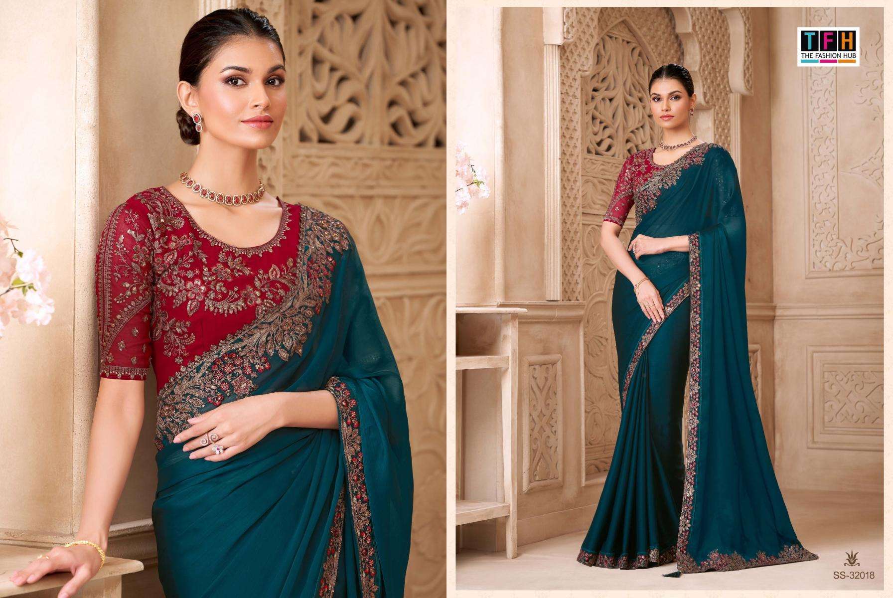 tfh presents silver screen vol-22 sartin georgette traditional sarees catalog collection