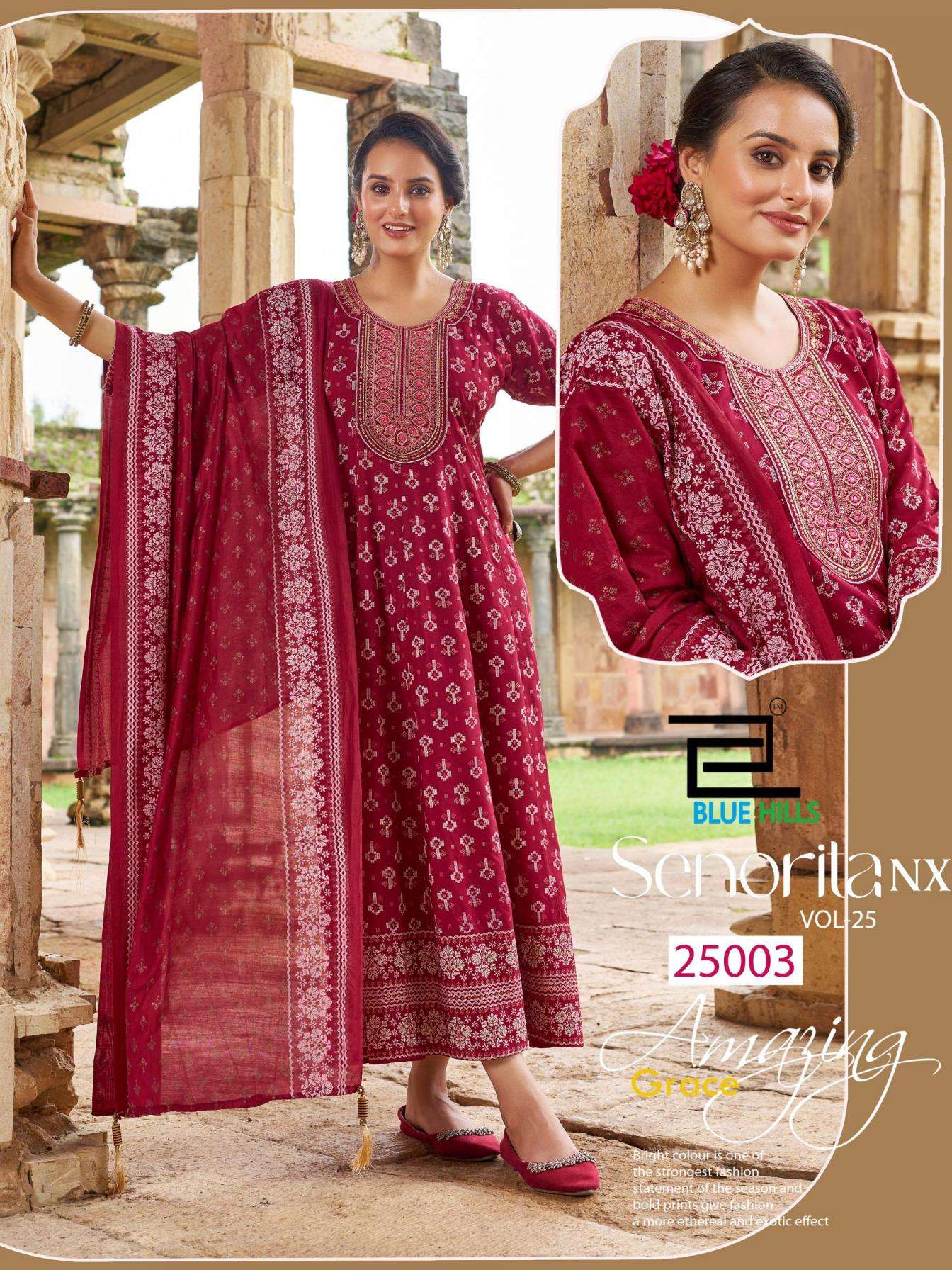 Blue Hills Presents Senorita Nx 25 Rayon Readymade Stylish Big Size Anarkali Combo Gown With Dupatta Catalog Wholesaler And Exporter 