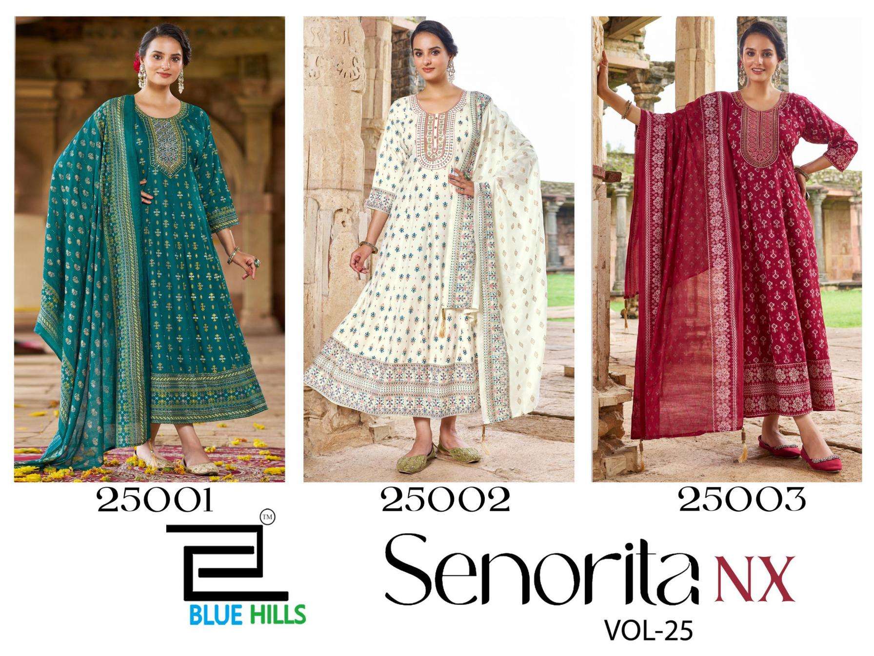 Blue Hills Presents Senorita Nx 25 Rayon Readymade Stylish Big Size Anarkali Combo Gown With Dupatta Catalog Wholesaler And Exporter 