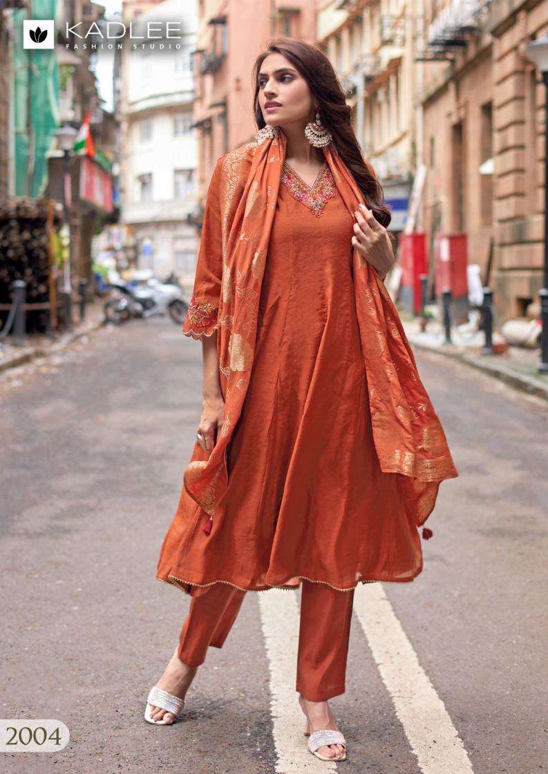 Kadlee Presents Morni Mull Chanderi Hit Design Full Stitch 3pcs kurtis Catalog Wholesaler And Exporter 