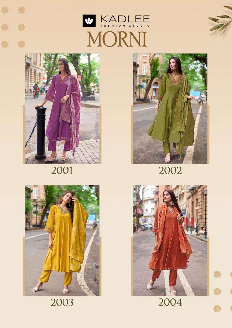 Kadlee Presents Morni Mull Chanderi Hit Design Full Stitch 3pcs kurtis Catalog Wholesaler And Exporter 