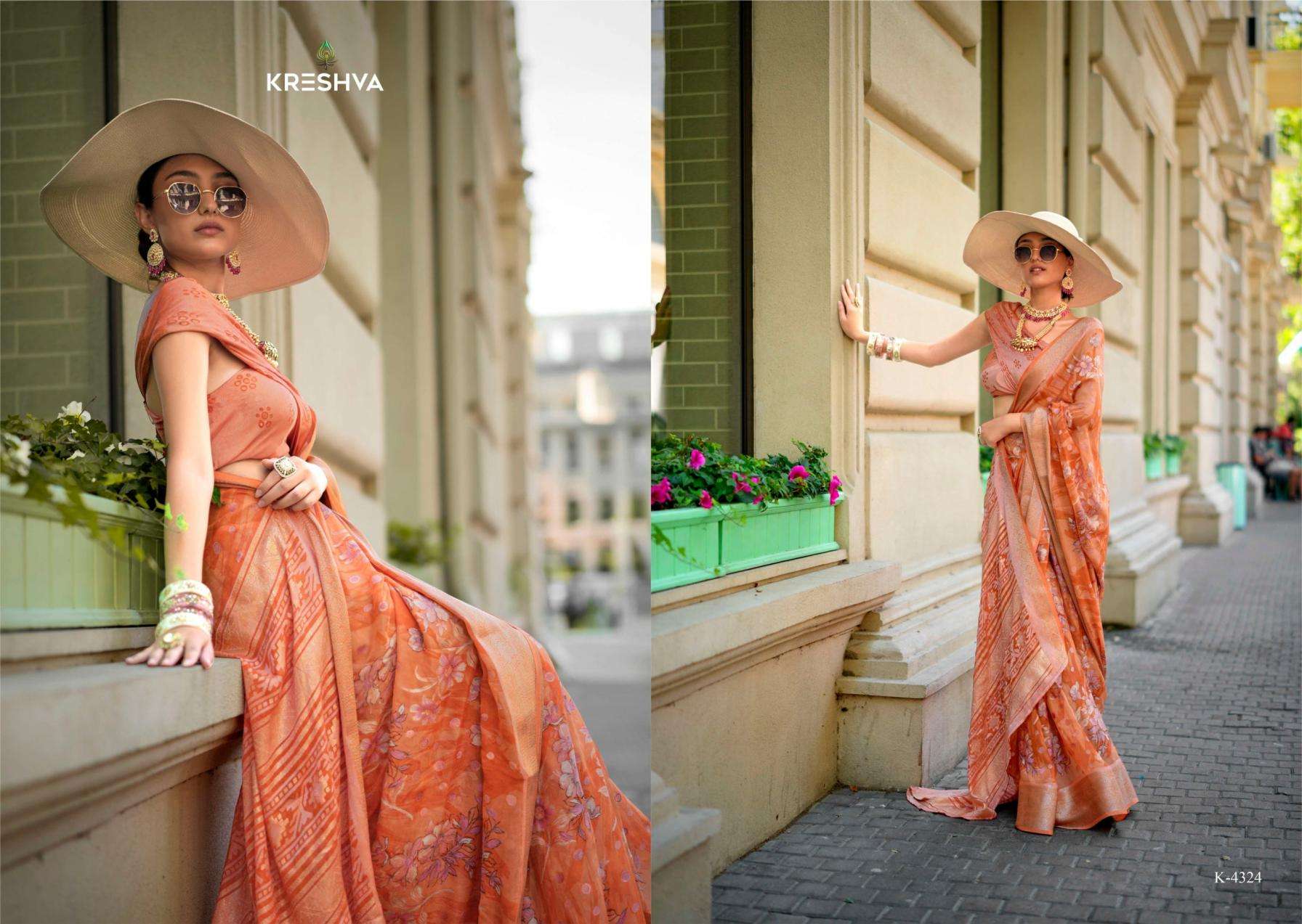 kreshva presents harmony georgette pretty look sarees catalog