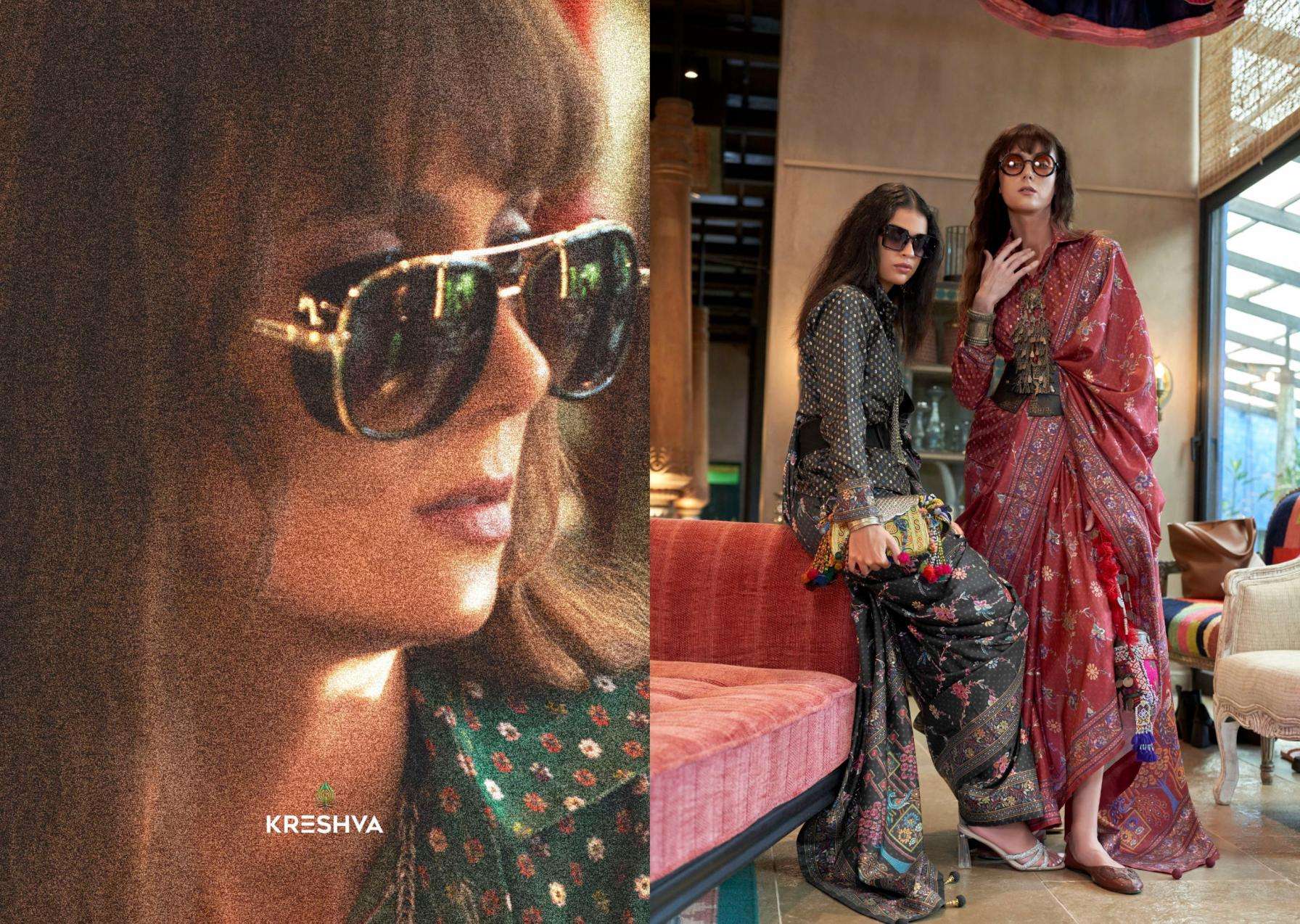 kreshva presents sensation silk 4197-4202 shop trendy sarees catalog wholesaler