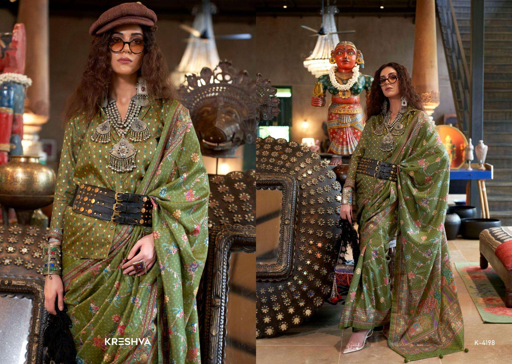 kreshva presents sensation silk 4197-4202 shop trendy sarees catalog wholesaler