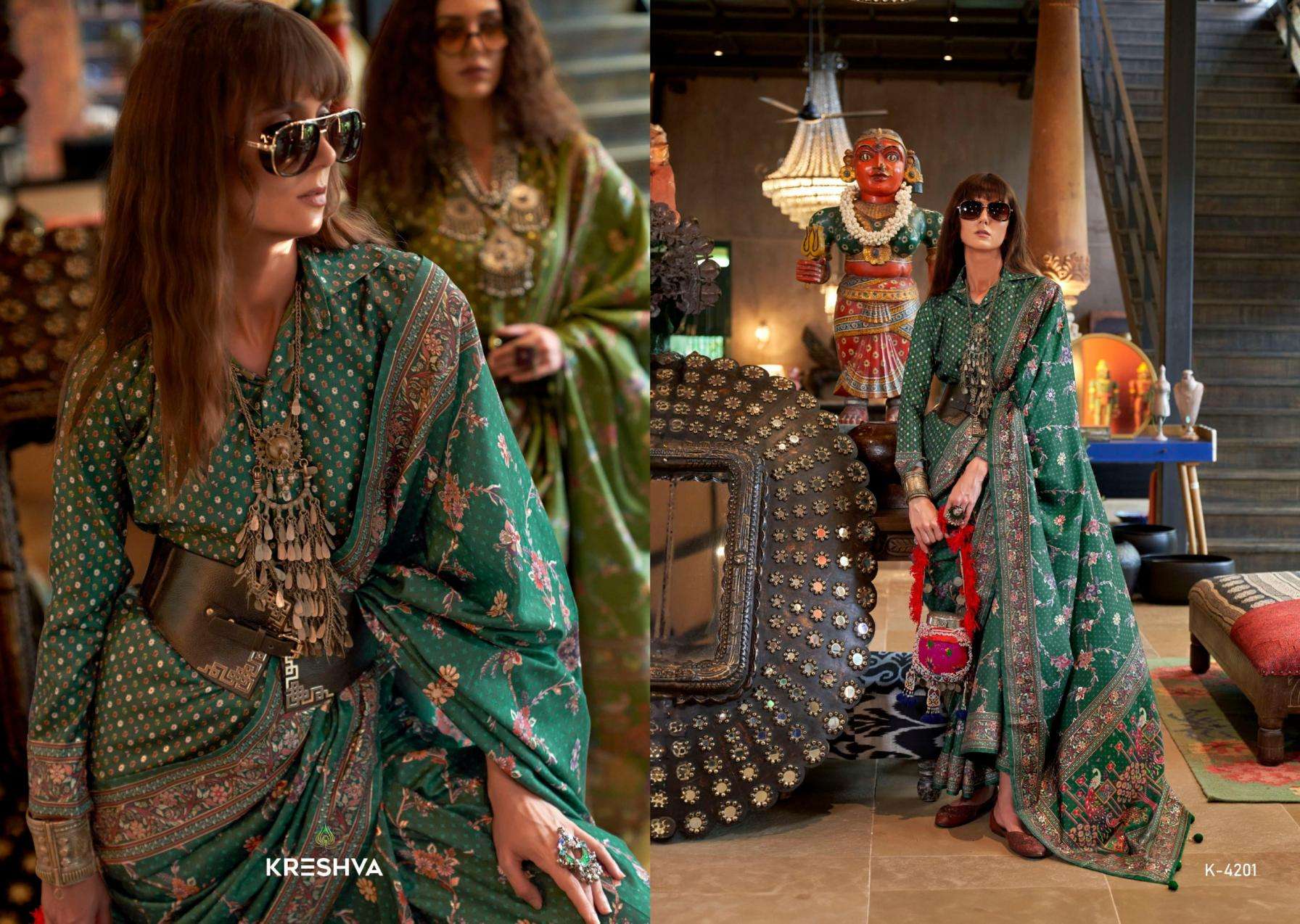 kreshva presents sensation silk 4197-4202 shop trendy sarees catalog wholesaler