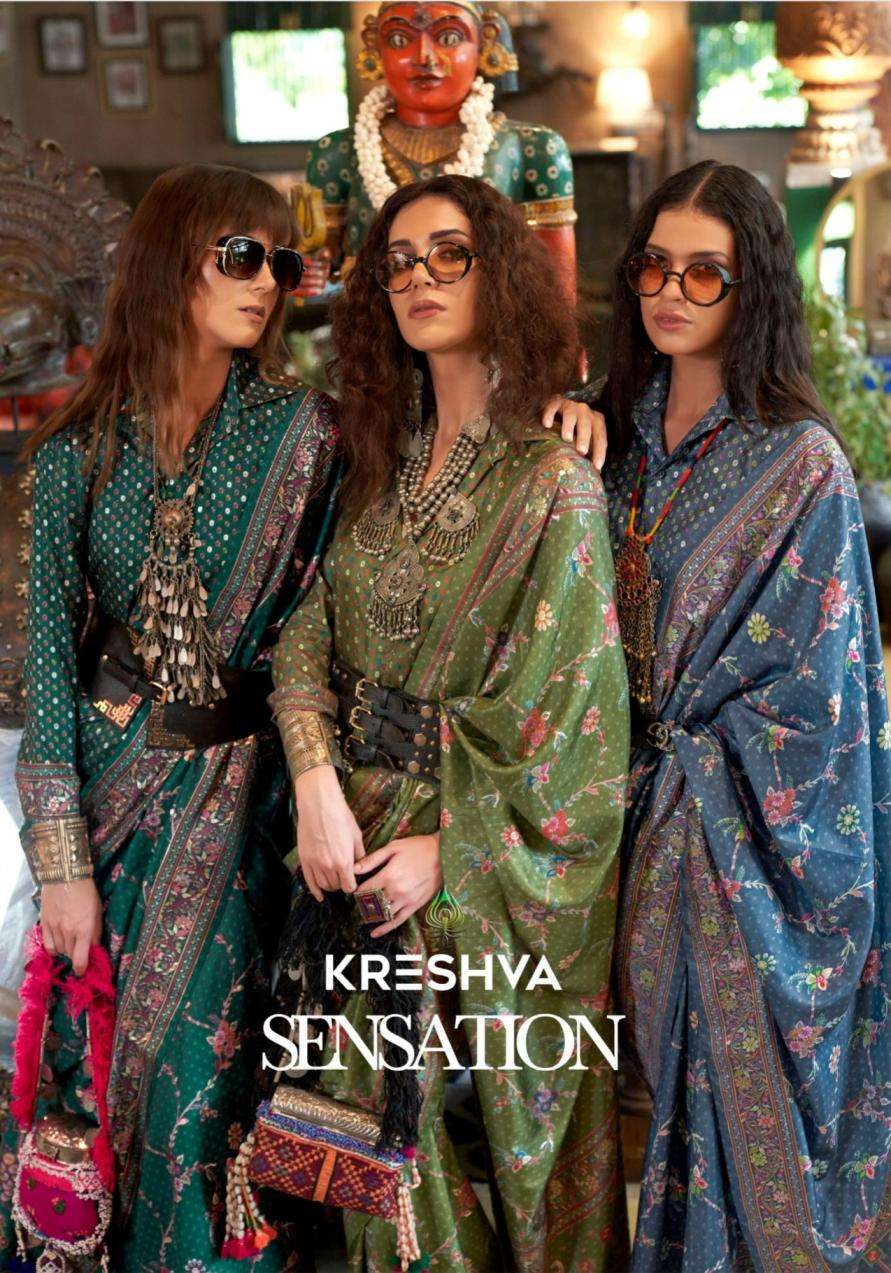 kreshva presents sensation silk 4197-4202 shop trendy sarees catalog wholesaler